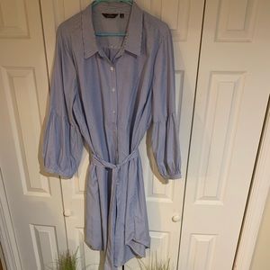 Blue and white stripped shirt dress